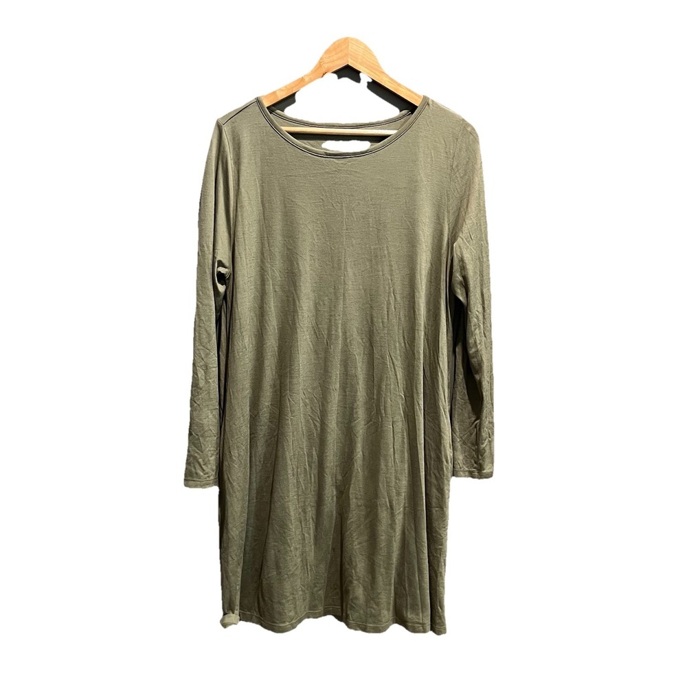 Wool& Dark Green Long Sleeve Women's Merino‎ Wool T-Shirt Dress Size Large